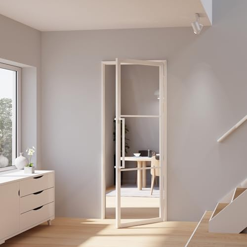 inova Glastür Komplettset in weiß mit Beschlag und Zarge 834x1972mm rechts Griffstange Zimmertür Lofttür Industrial Look White Style