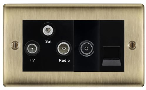 BG Nexus Antique Brass TV/FM/SAT + Return & 1 Gang Tel - Screened Triplex Socket NAB68B