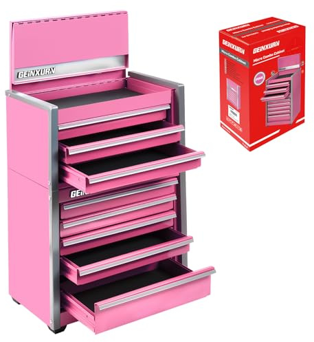 Geinxurn Mini Tool Box 3 Drawer Micro Top Chest and 5 Drawer Micro Roll Cab with Magnetic Locking Stackable Portable Hand Carry Tool Cases for Tools Storage (Pink)