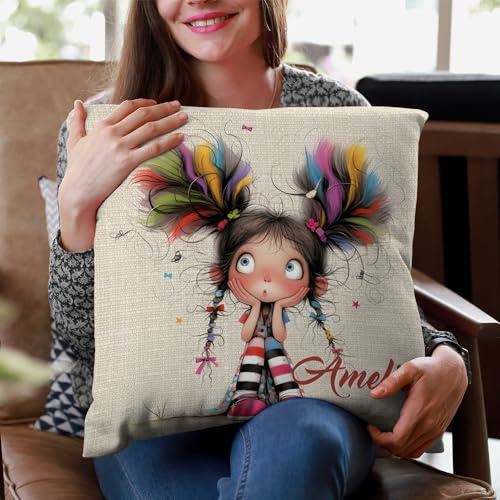 CALLIE Personalised Quirky Character Throw Pillow Cover | Custom Name 12 x 12（30cm x30cm） | Cute Room Decor Gift for Women Kid