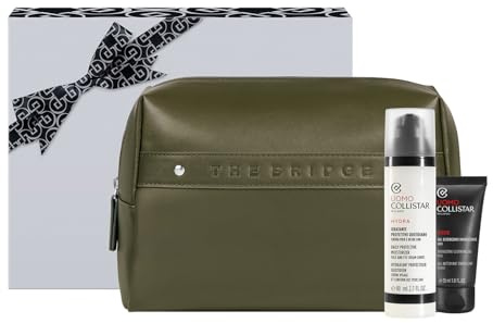 Collistar Estuche Hombre Hidratante Protector Diario 80 ml + Gel Limpiador Energizante 30 ml + Pochette The Bridge, Hidratación, Energía y Protección para Todo Tipo de Piel