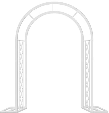 Treillis d'arche de jardin en métal robuste pour roses grimpantes et vignes – Pergola de patio blanche de 2,3 m pour décoration de mariage, fête, allées et aménagement paysager d'arrière-cour