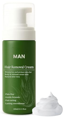 Botane Man Hair Removal Cream, Intimate Hair Removal Cream For Men With Natural Aloe Vera, Quick Gentle Fast-Acting, Moisturizing & Non-Sticky Formula, Pain-Free, For Face Body & Intimate Areas (1)