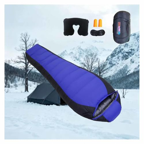 Sleeping Bags for Adults Cold Weather, 90% White Duck Down -15°C-10°C, Sleeping Bag Liner Includes Travel Pillow, Camping Hiking Backpacking Sleeping Bags,blue-1000g