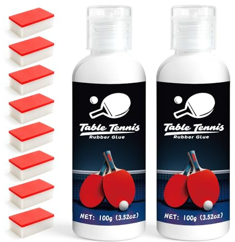 LAMXIN 200ml Table Tennis Glue, Adatta Per l'assemblaggio di Racchette Table Tennis con Design in Spugna Elastica, Otto Spazzole in Spugna Per una Facile Sostituzione Della Gomma Della Racchetta