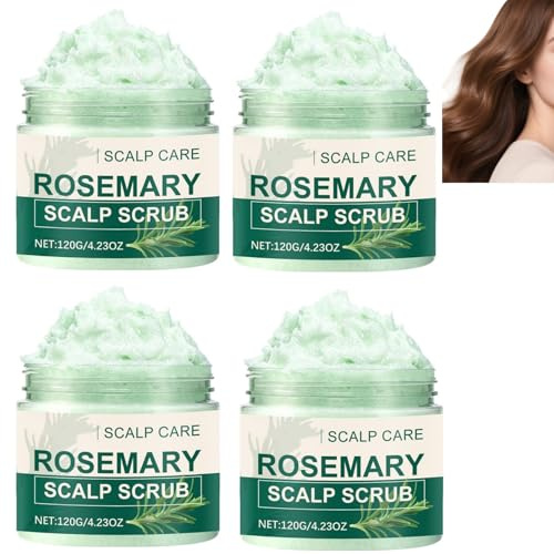Gommage du cuir chevelu au romarin - Traitement exfoliant pour les pellicules et le cuir chevelu gras, 120 g / 4,23 oz, exfoliant apaisant et nettoyant en profondeur à l'huile de romarin (4PCS)