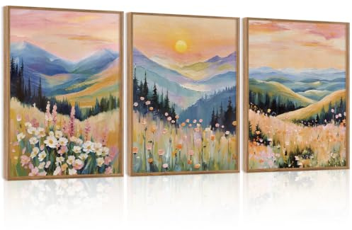 KAIRNE Bergwiese Impasto Olgemaelde Wildblumen Bunt Leinwandbild 30x40cmx3