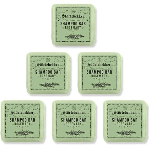 NYHET: Störtebekker Premium Shampoo Bar rosmarin – fast schampo män och kvinnor – 3-i-1 duschtvål män för hår, hårbotten och skägg – fuktschampo – veganskt (6 x 100 g)