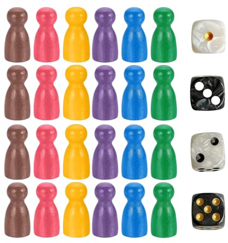 YIPFEN 24 fichas y 4 dados de colores para juegos de mesa educativos y clásicos como parchís y oca