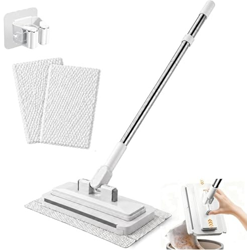 KINDLUME Golvrengöringsmopp, mikrofibermopp, mopp med tryckspännsystem, automatisk utmatning av trasor, för hem och kontor, för kök