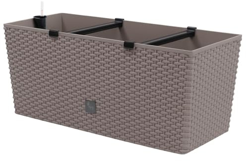 Blumentopf Blumenkasten Blumenkübel Pflanztopf Rechteckig Polyrattan Bewässerungssystem Wasserspeicher Wasserstandsanzeiger 4 Farben 2 Größen von rg-vertrieb (500 Mocca)