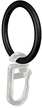 Flairdeco Gardinenringe / Ringe mit Faltenhaken, Metall, Schwarz, 32/25 mm, 24 Stück