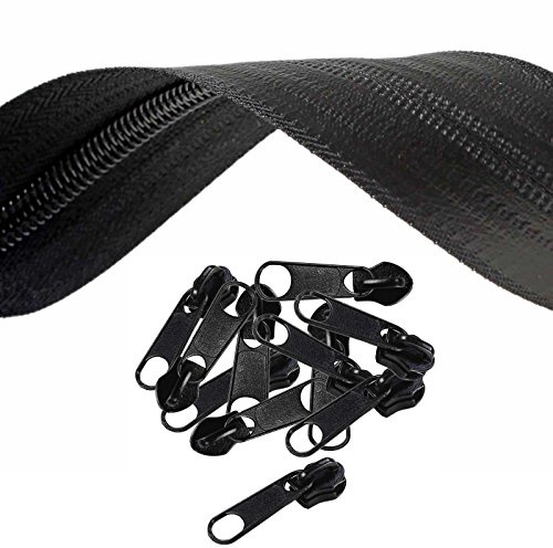 5m Outdoor Endlos-Reißverschluss wasserfest 8mm Spiral mit 10 Zippern, schwarz
