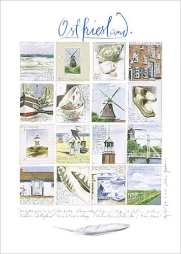 empireposter Gerke, Sabine Kunstdruck - Grösse 50x70 cm Ostfriesland + 2 St Posterleisten Holz 61 cm