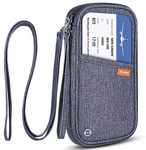 homchen RFID-blockierende Familienpass-Brieftasche, wasserdicht, Reisedokumenten-Organizer, Kreditkarten-Clutch für Männer und Frauen (grau)
