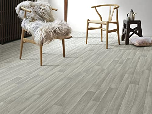 PVC Bodenbelag Vinylboden in grauem Holzton-Design, Zuschnitt (4m breit / 5m lang)