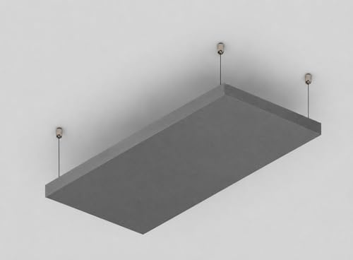 Panneau acoustique ignifugé R ROSTAGNO 50x100x4 cm, marquage CE, finition en TISSU DÉMONTABLE et lavable - Positionnement suspendu au plafond avec câbles réglables (GRIS)