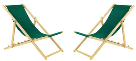 BAS Liegestuhl klappbar aus Holz - 2er Set grün Leichte Klappliege - Faltbare & verstellbare Sonnenliege für Garten, Strand & Balkon - Gartenliege mit Atmungsaktiv Stoffbezug - Mischgewebe