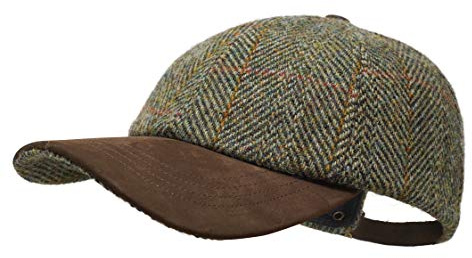 BORGES & SCOTT Gorra de béisbol Munro - 100% Lana - Harris Tweed - Visera de Cuero de Nobuck - Campo Herringbone