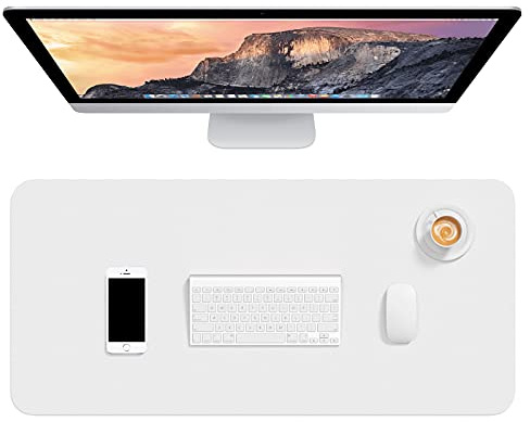 Hsurbtra PU Leather Desk Mat, 75 x 37 cm, XL Extended Mouse Pad, Waterproof Desk Blotter, Ultra Thin Laptop Keyboard Mat, Non-Slip Writing Pad, White