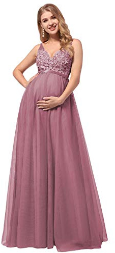 Ever-Pretty Robe Grossesse de Photographie Longue Femme Maternité Robe de Soirée Col en V A-Line  Enceinte Fleurs en Tulle Orchidée 46