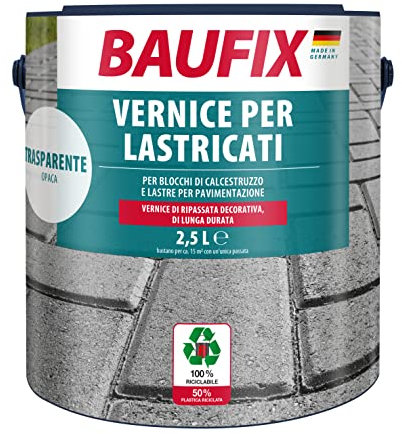Baufix Vernice per pavimentazione trasparente, opaca, 2,5 litri, per cemento e pavimenti, con buona adesione, per lastre di pavimentazione, lunga protezione dalle intemperie
