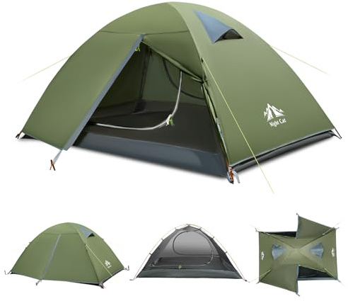 Night Cat Backpacking Tent 2 Persons with Aluminium Pole Double Layers Camping Tent Adults Rainproof Lightweight Easy Setup Two Doors Hiking Mountaineering 2.2x1.4m