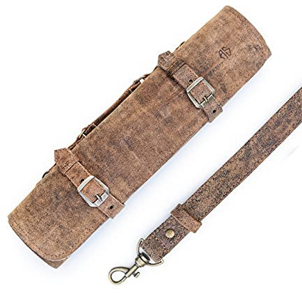 Angus Stoke Knife Roll Bag Genuine Leather – knife case for Chefs 7 slots – Leather Knife with handle and strap Frank (Brown-Antique)