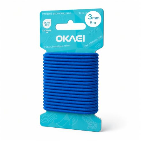 OKAEI Gummikordel 3mm x 5m - Hochwertiges Gummiseil in Blau, Flexibles Gummiband/Hutgummi/Rundgummi - Ideal für DIY Projekte und Handwerk