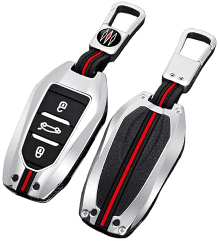 OTMIK Auto-Fern Schlüsseletui aus Zinklegierung Abdeckung Für Peugeot 308 408 508 2008 3008 4008 5008 Citroen C4 C4L C6 C3-XR 3 Tasten (Silber)
