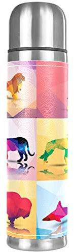 Polygon Thermosflasche, Motiv: Pferd, Löwe, Schmetterling, Adler, Giraffe, Elefant, Hirsch, Leopard, Vakuum-isolierte Wasserflasche, kompakt, Edelstahl, Kaffee-/Reisebecher, 500 ml
