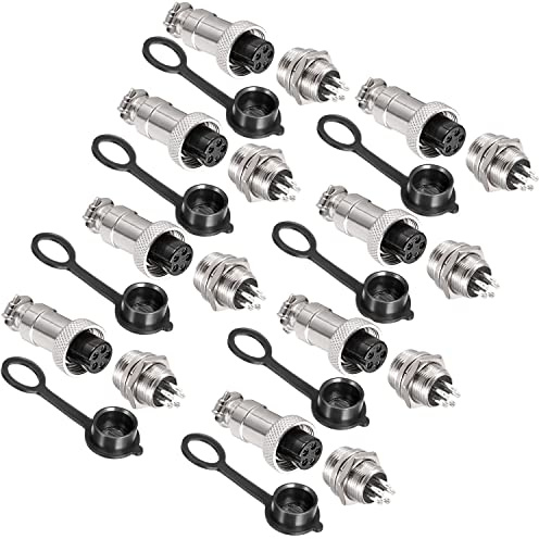 VISSQH 16pcs GX12 5 Pin Panel Metal Mounting Round Aviation Plug, 12 mm Male/Female Aviation Plug Cable Connector 5-Pin+Rubber Protective Cap and Screwdriver