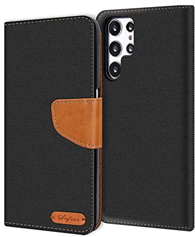 Verco Coque pour Samsung Galaxy S22 Ultra, Étui Portefeuille Compatible avec Samsung S22 Ultra 5G Case Textures de Fibre Housse de Protection, Noir
