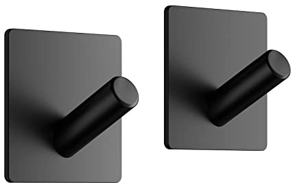 Dripex Haken Selbstklebend Klebehaken Edelstahl Ohne Bohren Handtuchhaken für Küche und Bad Schwarz 2 Stück