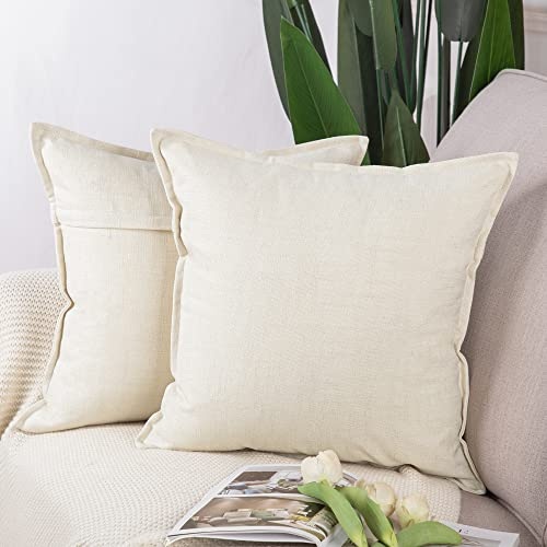 Madizz 2er Set Polyester- Leinen Kissenbezügen Weiche dekorative Kissenbezüge für Sofa Schlafzimmer Kissenhülle Weiß 45x45 cm Quadrat