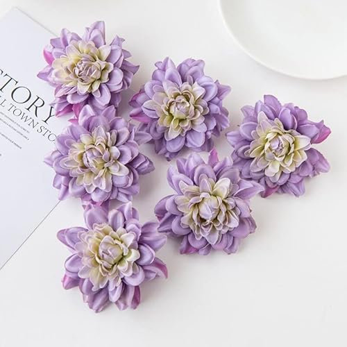 HXSCOO 100 STÜCK Künstliche Blumen Weihnachten Frühlingsdekorationen Home Room Hochzeit Outdoor Garten Gefälschte Dahlien DIY Geschenkbox Seide (Color : Lila)