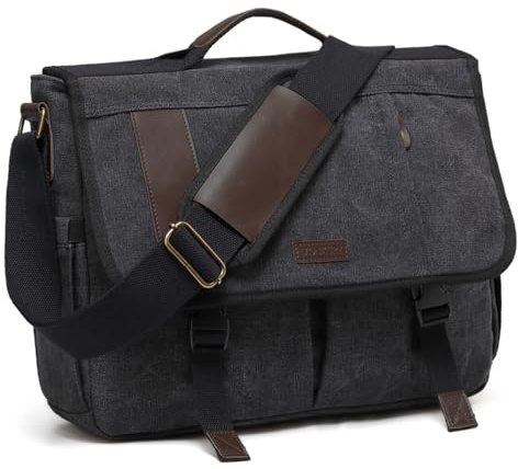 VX VONXURY Canvas Umhängetasche Herren für 15,6 Zoll Laptop | Wasserfest aktentasche, 13 Fächer, verstellbarer Gurt, Trolley-Hülse, Büro, Uni, Reisen, Pendler, Berufstätige