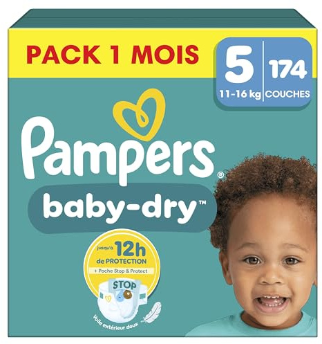 Pampers Baby-Dry Größe 5, 174 Windeln, 11kg-16kg, Bis zu 100% Auslaufschutz & Komfort die ganze Nacht