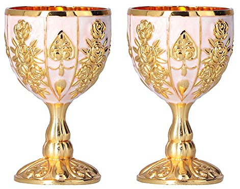 Ejoyous Copas de cáliz, 2 copas de vino doradas vintage, copas de oro, adornos retro medievales para cocina, hogar, bar, fiesta, decoración de boda (calabaza/cien dorados)