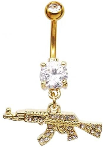 ZHAIQIUYAN Fashion Dangle Navel Ring Clear Gem Gun Belly Button Ring Body Piercing Jewelry for Women Belly Piercing (gold)