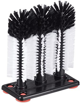 Relaxdays Gläserspülbürste mit Saugnäpfen, Gastronomie, Spülbürste für Gläser, HxBxT: 22 x 18,5 x 10 cm, schwarz/weiß