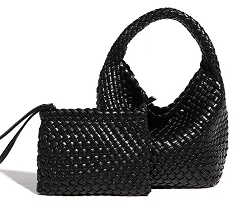 LEGVAEY Vintage handgefertigte modische gewebte Tasche Shopper Tasche Reise Handtaschen und Geldbörsen Frauen Tote Bag Sommer Strand Große Kapazität Schultertaschen, Schwarz , in