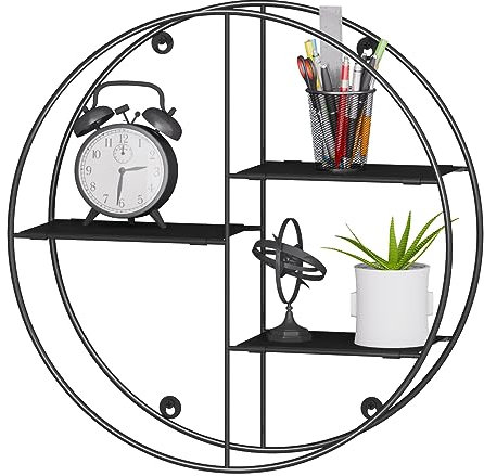 EUGAD rundes Wandregal Kinderregal Schweberegal, Metallregal Schwarz, Hängeregal industrielle Wanddeko für Wohnzimmer Kinderzimmer Badezimmer, mit 3 Ablagen, Durchmesser 40 cm