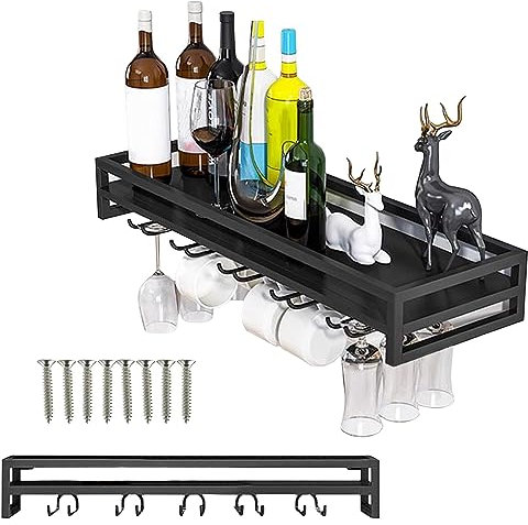 SAGIDAR Goblets Stemware Rack Holder, Wine Cup Display Stand Wall Mounted, Glassware Storage Hanger, 60cm/80cm/100cm, 3 Color, Smooth Surface, For Cabinet And Bar