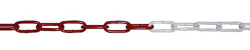 Absperrkette aus Stahl, 15 m lang, rot/weiß, verzinkt und kunststoffbeschichtet, Durchmesser 6 mm