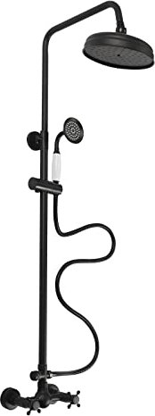 Retro Duschsystem Duscharmatur Duschset Badezimmer Regendusche Antik Duschkopf Rund Regendusche Duschsäule Höhenverstellbar Schwarz