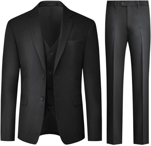 Allthemen Mens 3 Piece Stretch Suits 2 Button Business Suits | Mens Formal Suit Set Slim Fit Casual Tuxedo Blazer Waistcoat Trousers Single Breasted Lapel Dress Suit for Wedding