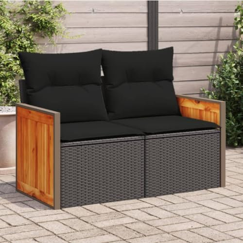 Juroupi Gartensofa mit Kissen 2-Sitzer GartenmöBel Terrassensofa Outdoor Sofa Balkon Outdoor Couch Loungesofa Outdoor Schwarz Poly Rattan - 365979