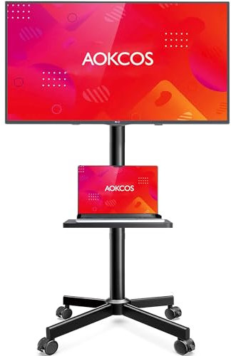 AOKCOS Carrello Porta TV con Ruote per 32-65 Pollici, Supporto TV da Pavimento Altezza Regolabile Inclinabile, Mobile Porta TV da Terra Max VESA 400x400mm 40kg