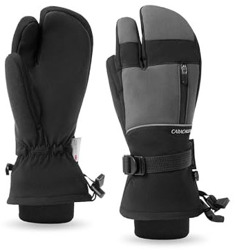 Caracaleap Skihandschuhe Herren Damen Fäustlinge 3 Finger Handschuhe Wasserdicht Winterhandschuhe für Skifahren Snowboard Eislaufen Wandern Schwarz M-L